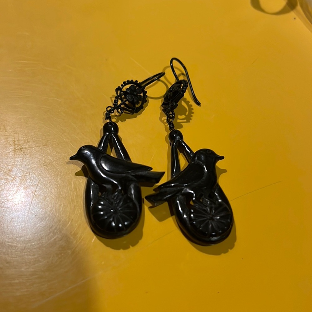 Witchy vintage black bird earrings